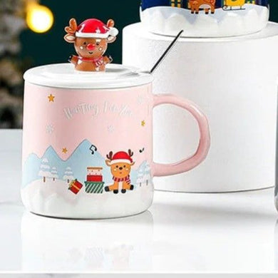 Чашка новорічна з кришкою рожева M-5630-3