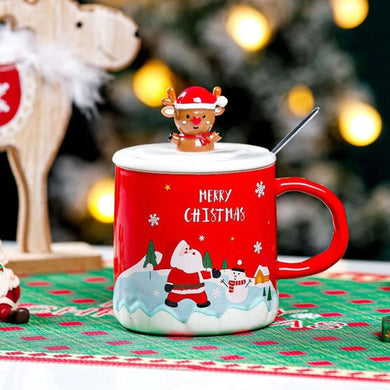 Чашка новорічна з кришкою червона M-5630-1