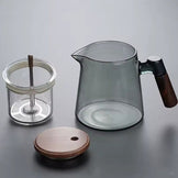 Чайник скляний прес-контроль з дерев`яною ручкою Сірий M-9745