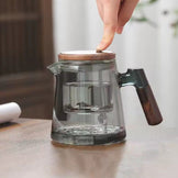 Чайник скляний прес-контроль з дерев`яною ручкою Сірий M-9745