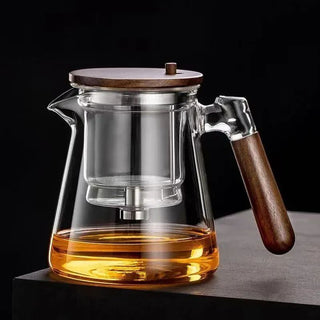 Чайник скляний прес-контроль з дерев`яною ручкою M-9745