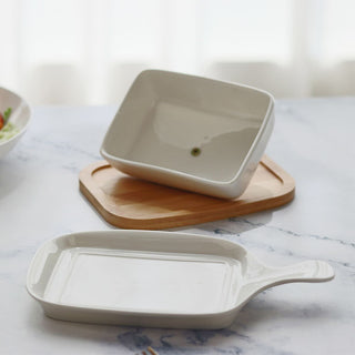 Керамічна маслянка з дерев`яною підставкою M-9815