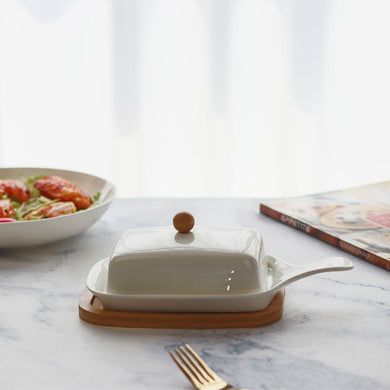 Керамічна маслянка з дерев`яною підставкою M-9815