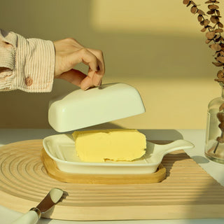 Керамічна маслянка з дерев`яною підставкою M-9815